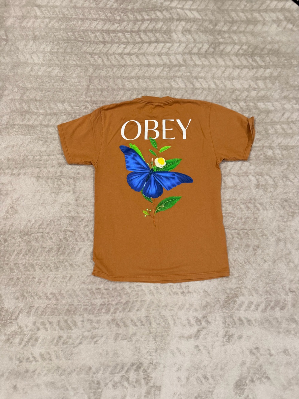 Obey Brown Butterfly Graphic Tee Streetwear Skater Shirt M